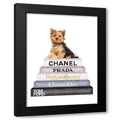 Bookstack Yorkie Black Modern Wood Framed Art Print by Greenwood, Amanda