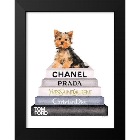 Bookstack Yorkie Black Modern Wood Framed Art Print by Greenwood, Amanda