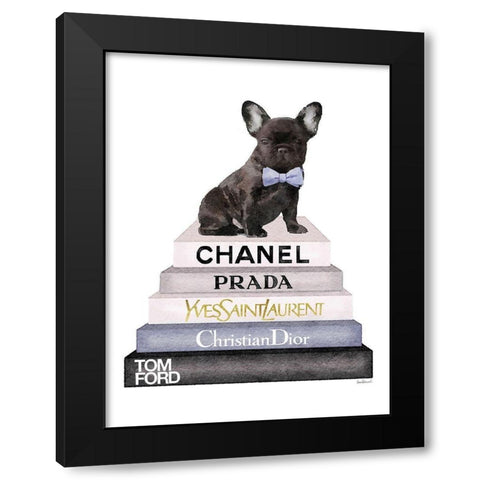 Bookstack Grey Frenchie Black Modern Wood Framed Art Print by Greenwood, Amanda
