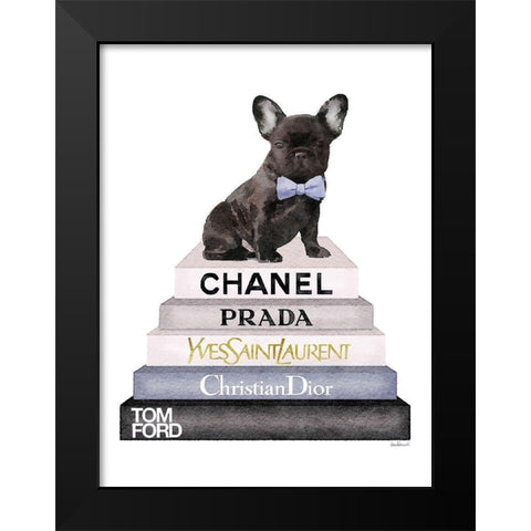 Bookstack Grey Frenchie Black Modern Wood Framed Art Print by Greenwood, Amanda