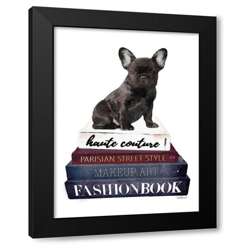 Bookstack Frenchie Black Modern Wood Framed Art Print by Greenwood, Amanda