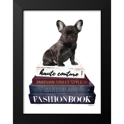 Bookstack Frenchie Black Modern Wood Framed Art Print by Greenwood, Amanda