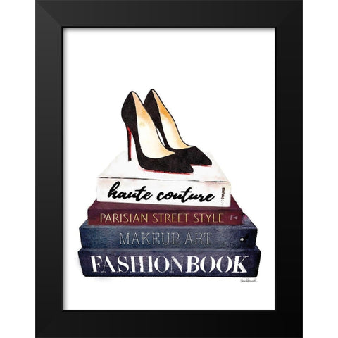 Bookstack Shoes Black Modern Wood Framed Art Print by Greenwood, Amanda