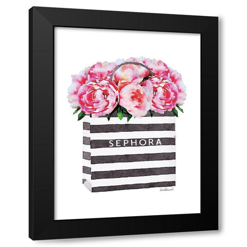 Bag with Pink Peony Black Modern Wood Framed Art Print with Double Matting by Greenwood, Amanda