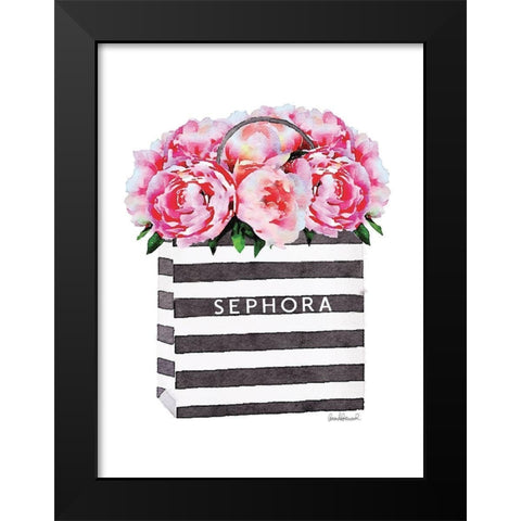 Bag with Pink Peony Black Modern Wood Framed Art Print by Greenwood, Amanda