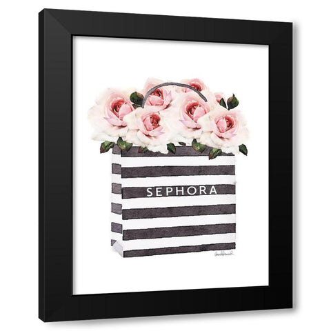 Bag with Pink Rose Black Modern Wood Framed Art Print with Double Matting by Greenwood, Amanda