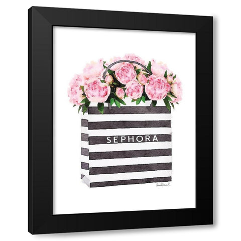 Bag with Soft Pink Peony Black Modern Wood Framed Art Print by Greenwood, Amanda