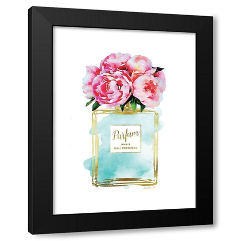 Parfume Teal with Peony Black Modern Wood Framed Art Print by Greenwood, Amanda