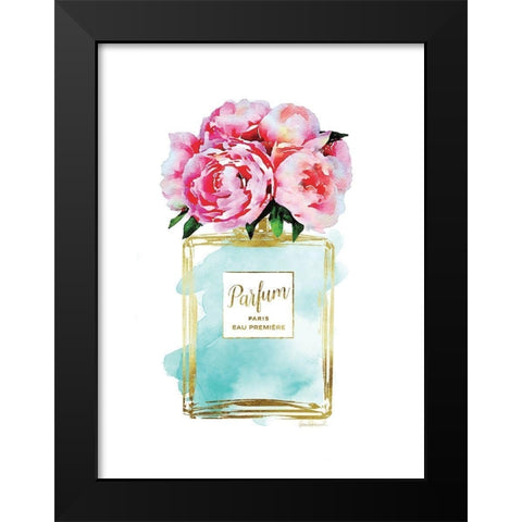 Parfume Teal with Peony Black Modern Wood Framed Art Print by Greenwood, Amanda