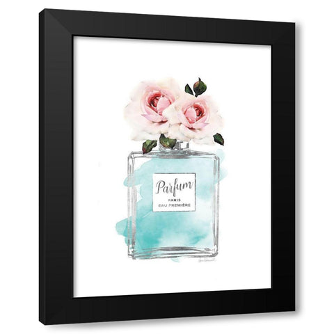 Parfume Teal with Rose Black Modern Wood Framed Art Print with Double Matting by Greenwood, Amanda
