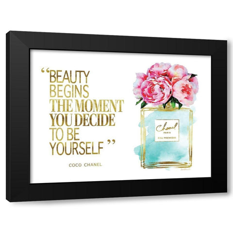 Beauty Begins Peony Black Modern Wood Framed Art Print with Double Matting by Greenwood, Amanda
