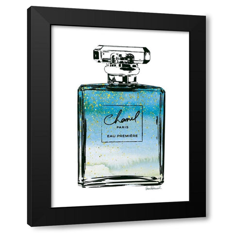 Perfume in Blue Ombre Glitter Black Modern Wood Framed Art Print with Double Matting by Greenwood, Amanda