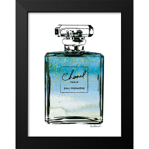 Perfume in Blue Ombre Glitter Black Modern Wood Framed Art Print by Greenwood, Amanda