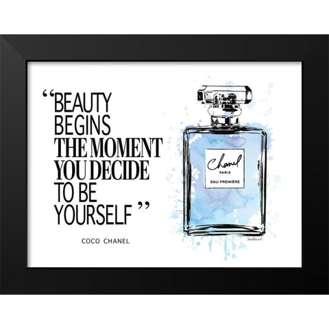 Beauty Begins Inky Blue Black Modern Wood Framed Art Print by Greenwood, Amanda