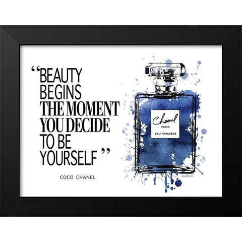 Beauty Begins Inky Navy Black Modern Wood Framed Art Print by Greenwood, Amanda
