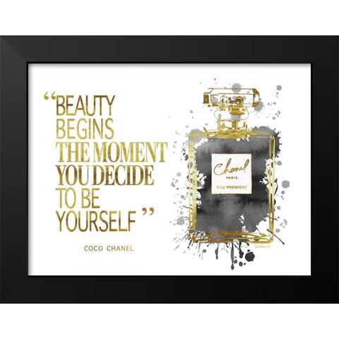 Beauty Begins Inky Grey Black Modern Wood Framed Art Print by Greenwood, Amanda