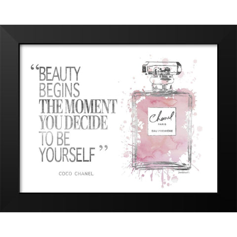 Beauty Begins Inky Muted Pink Black Modern Wood Framed Art Print by Greenwood, Amanda