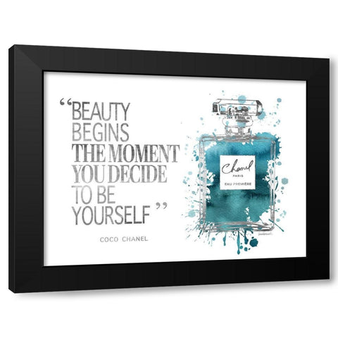 Beauty Begins Inky Teal Black Modern Wood Framed Art Print with Double Matting by Greenwood, Amanda