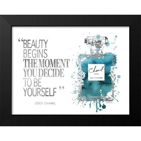 Beauty Begins Inky Teal Black Modern Wood Framed Art Print by Greenwood, Amanda