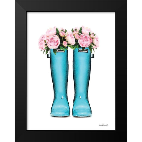 Blue Rain Boots with Peony Black Modern Wood Framed Art Print by Greenwood, Amanda