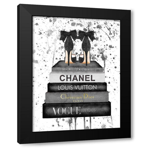 Grey Ink Book Stack Shoe Black Modern Wood Framed Art Print with Double Matting by Greenwood, Amanda