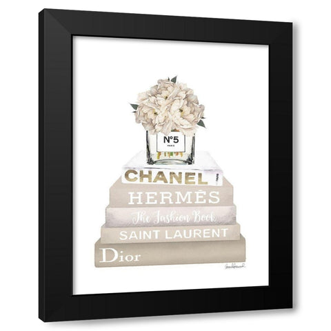 Cream Peony Book Stack Black Modern Wood Framed Art Print by Greenwood, Amanda