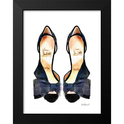 Black Front Bow Shoes Black Modern Wood Framed Art Print by Greenwood, Amanda