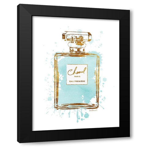Perfume Bottle Aqua Black Modern Wood Framed Art Print by Greenwood, Amanda