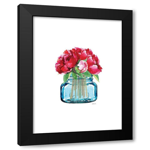 Short Blue Jar Peony Black Modern Wood Framed Art Print with Double Matting by Greenwood, Amanda