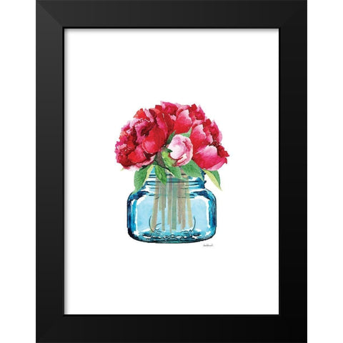 Short Blue Jar Peony Black Modern Wood Framed Art Print by Greenwood, Amanda