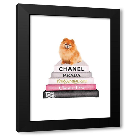 Pomerian Bookstack Black Modern Wood Framed Art Print with Double Matting by Greenwood, Amanda
