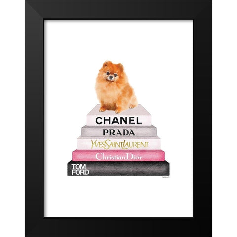 Pomerian Bookstack Black Modern Wood Framed Art Print by Greenwood, Amanda