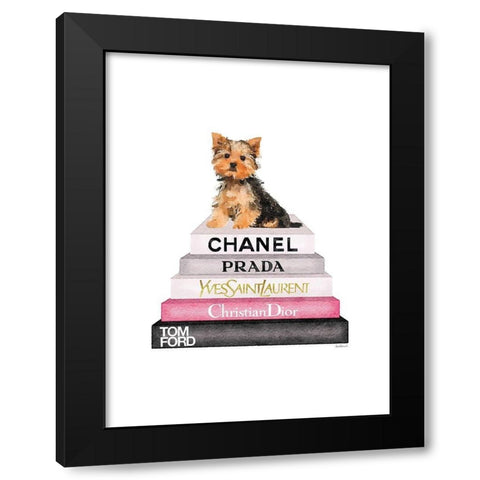 Yorkie Bookstack Black Modern Wood Framed Art Print with Double Matting by Greenwood, Amanda