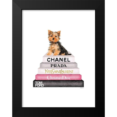 Yorkie Bookstack Black Modern Wood Framed Art Print by Greenwood, Amanda