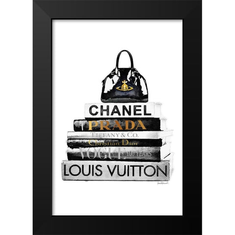 Black Bag Bookstack Black Modern Wood Framed Art Print by Greenwood, Amanda