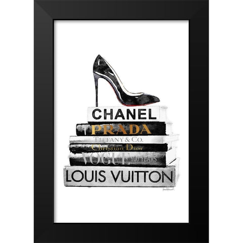 Red Sole Bookstack Black Modern Wood Framed Art Print by Greenwood, Amanda