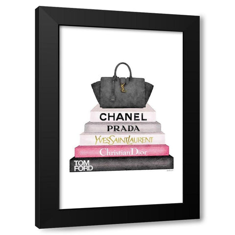 Pink Bookstack with bag Black Modern Wood Framed Art Print with Double Matting by Greenwood, Amanda