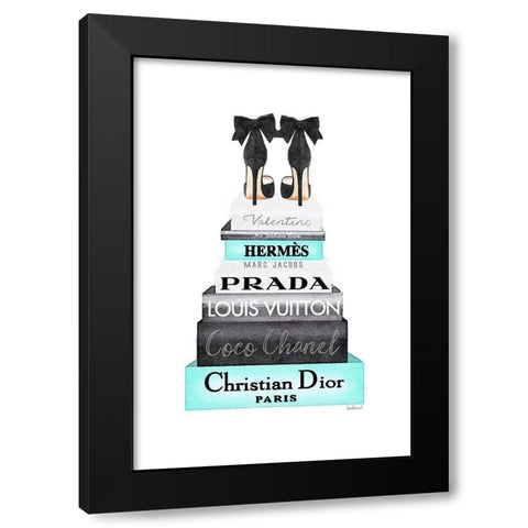 Teal Tall Bookstack Black Modern Wood Framed Art Print by Greenwood, Amanda