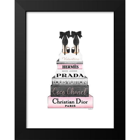 Pink Tall Bookstack Black Modern Wood Framed Art Print by Greenwood, Amanda