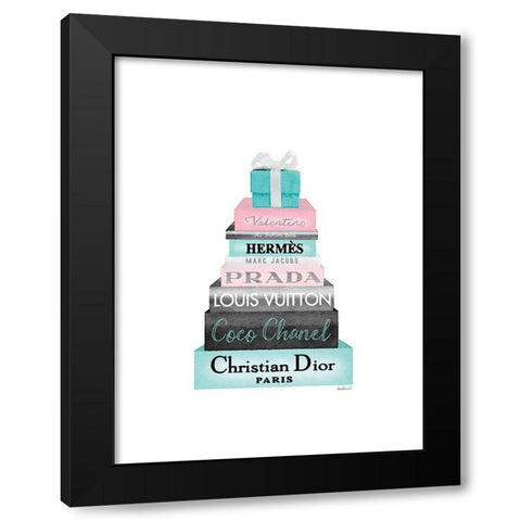 Teal Present Bookstack Black Modern Wood Framed Art Print with Double Matting by Greenwood, Amanda