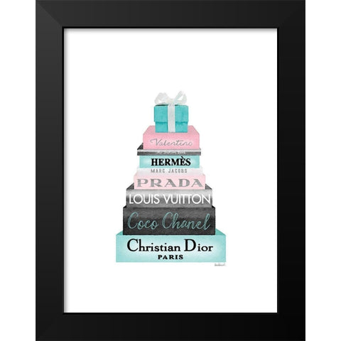 Teal Present Bookstack Black Modern Wood Framed Art Print by Greenwood, Amanda
