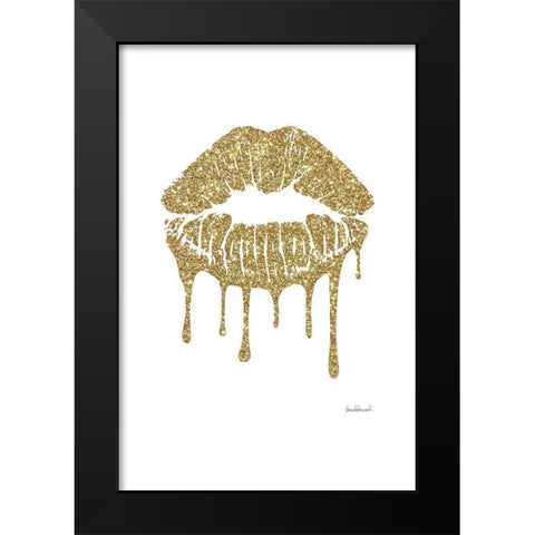 Glitter Lip Gold Black Modern Wood Framed Art Print by Greenwood, Amanda