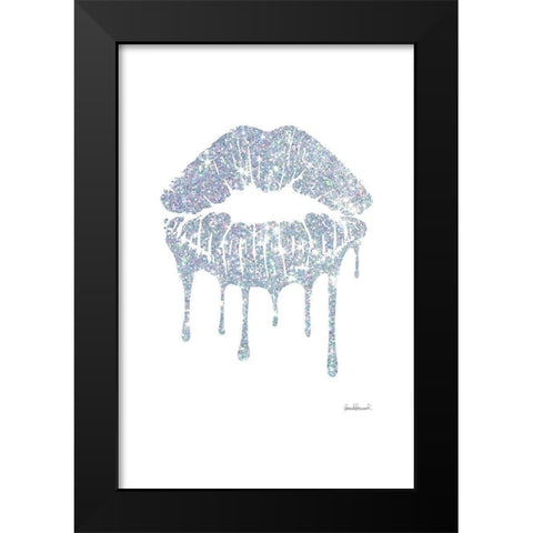 Glitter Lip Silver Black Modern Wood Framed Art Print by Greenwood, Amanda