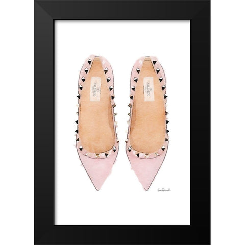Pink Stud Shoes Black Modern Wood Framed Art Print by Greenwood, Amanda