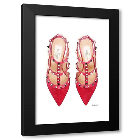Red Stud Shoes Black Modern Wood Framed Art Print by Greenwood, Amanda