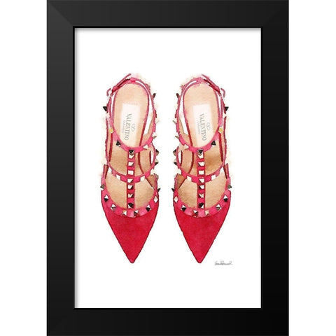 Red Stud Shoes Black Modern Wood Framed Art Print by Greenwood, Amanda