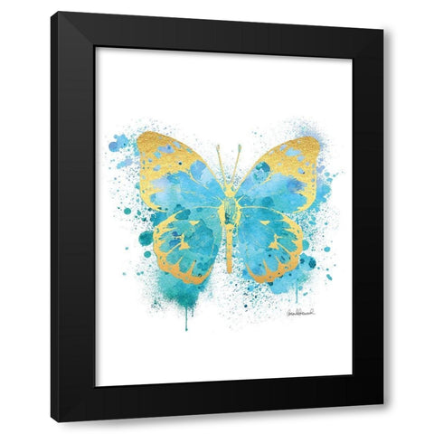 Butterfly Gold and Blue Black Modern Wood Framed Art Print with Double Matting by Greenwood, Amanda