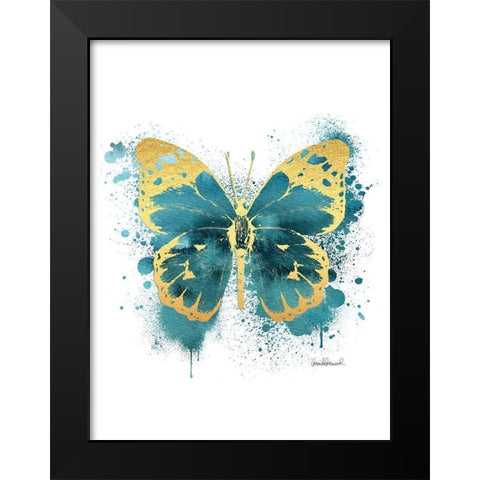 Butterfly Gold and Indigo Black Modern Wood Framed Art Print by Greenwood, Amanda