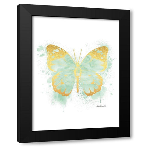 Butterfly Gold and Mint Black Modern Wood Framed Art Print by Greenwood, Amanda
