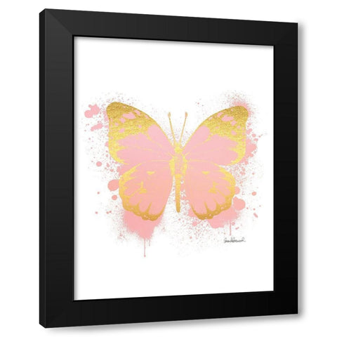 Butterfly Gold and Peach Black Modern Wood Framed Art Print by Greenwood, Amanda